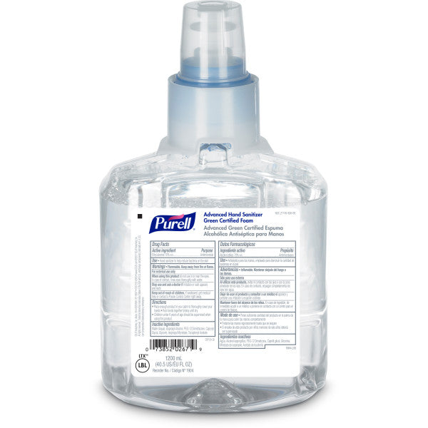 PURELL® Advanced Hand Sanitizer Green Certified Foam Refill for PURELL® LTX-12™ Dispenser, 1200 mL cartridge, 2/Case