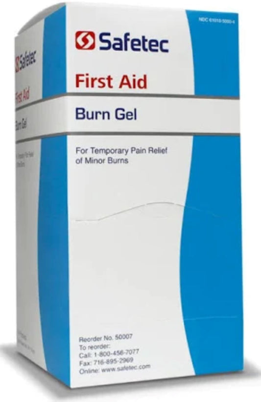 Safetec Burn Relief Topical Gel, 0.9g Individual Foil Packets, 25 packets/box