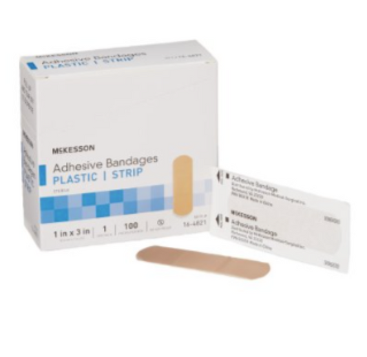 Plastic Adhesive Bandages, 1"x3", 100 Bandages/Box