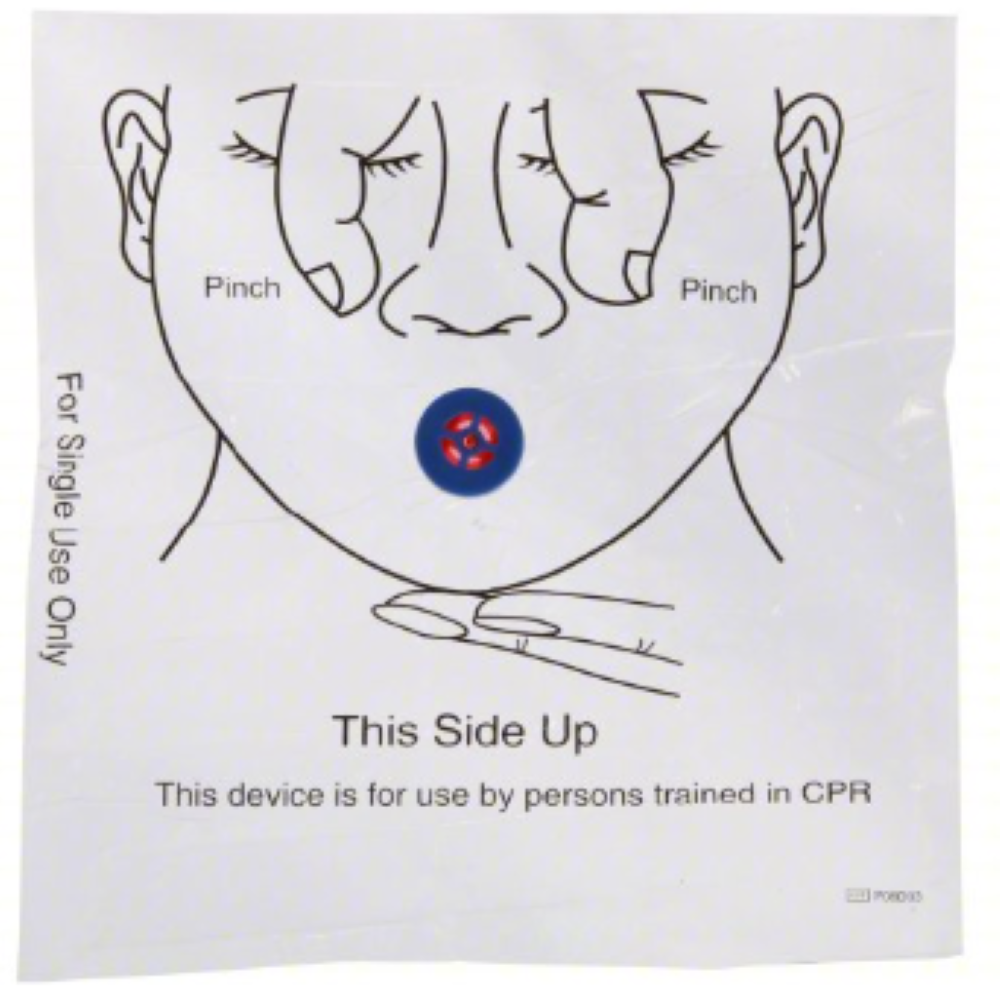 CPR device packaging with instructions and a diagram of how to use it.