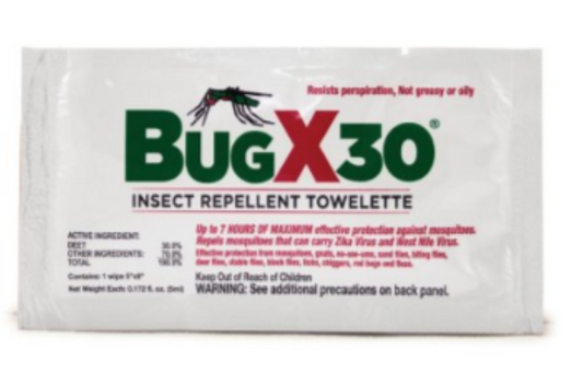 BugX 30, Insect Repellent Wipe, 30% DEET, 300 Wipes/Box