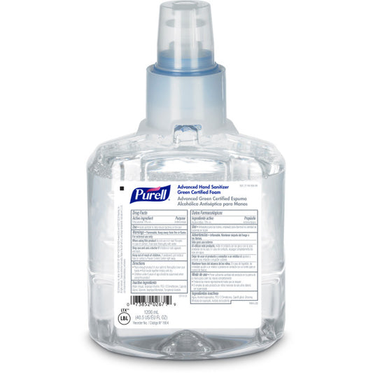 PURELL® Advanced Hand Sanitizer Green Certified Foam Refill for PURELL® LTX-12™ Dispenser, 1200 mL cartridge, 2/Case