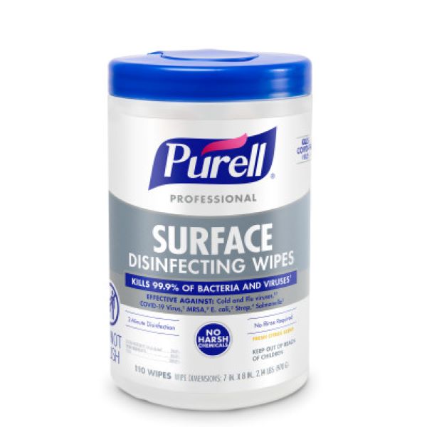 PURELL® Professional Surface Disinfecting Wipes, 7"x8" Wipes, 110ct Canister, 4/Case
