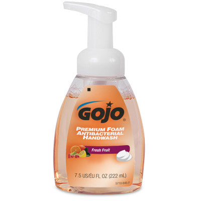 GOJO® Premium Foam Antibacterial Handwash, 7.5 fl oz foamer bottle w/ pump, 4/case