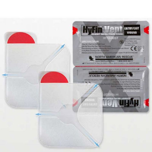 Hyfin Vented Chest Seals, 6"x6", Plastic, Non-sterile, 2/pack