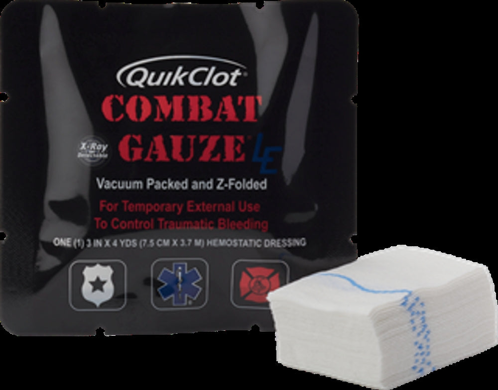 Combat Gauze QuikClot LE, soft white, 3" x 4 yds., Z-folded. 50/case