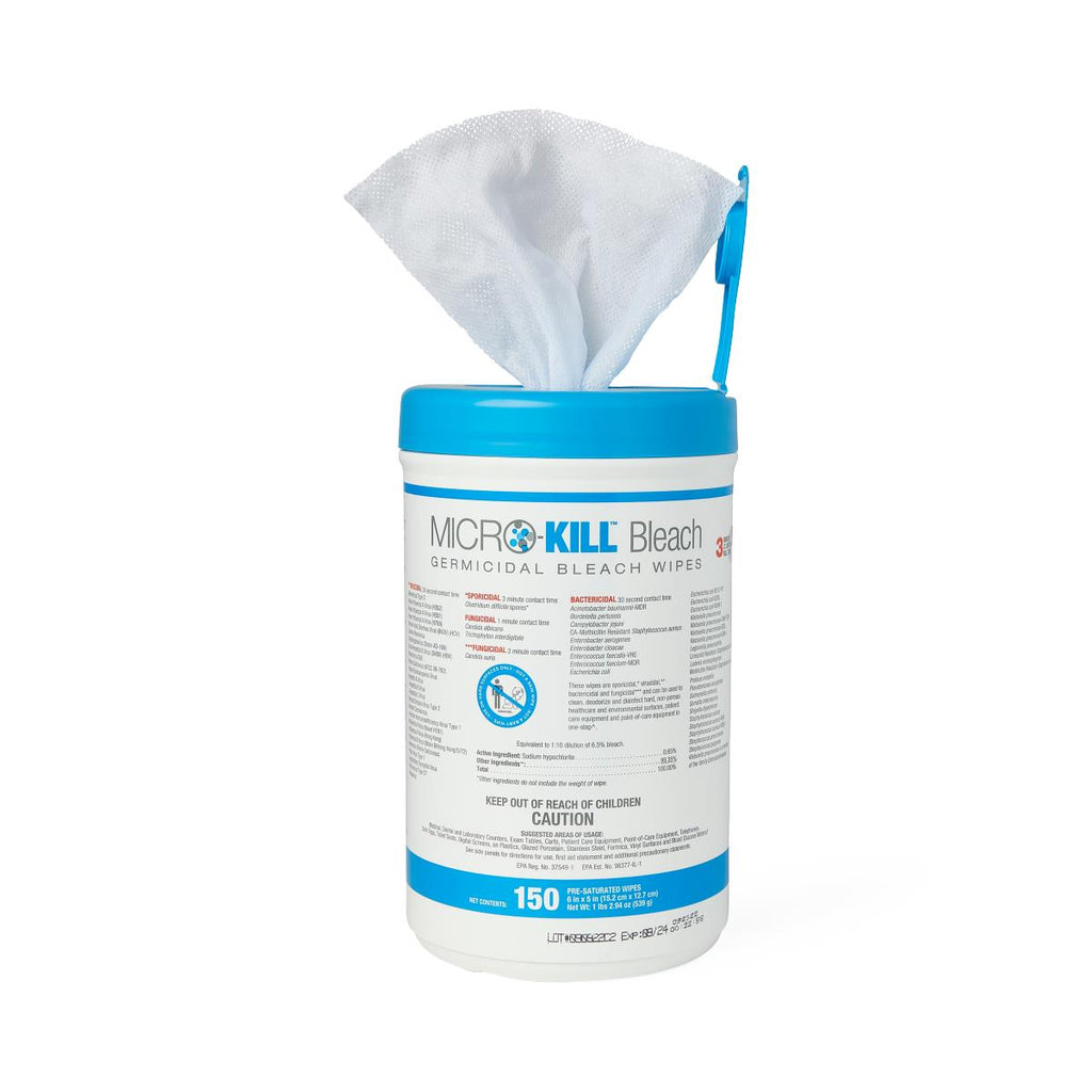 Micro-Kill Bleach Germicidal Wipes 6x5, 150ct Canisters, 6/Case