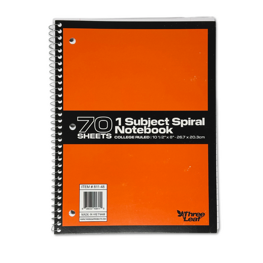 Wide Ruled Spiral Notebook 70ct- Assorted Colors